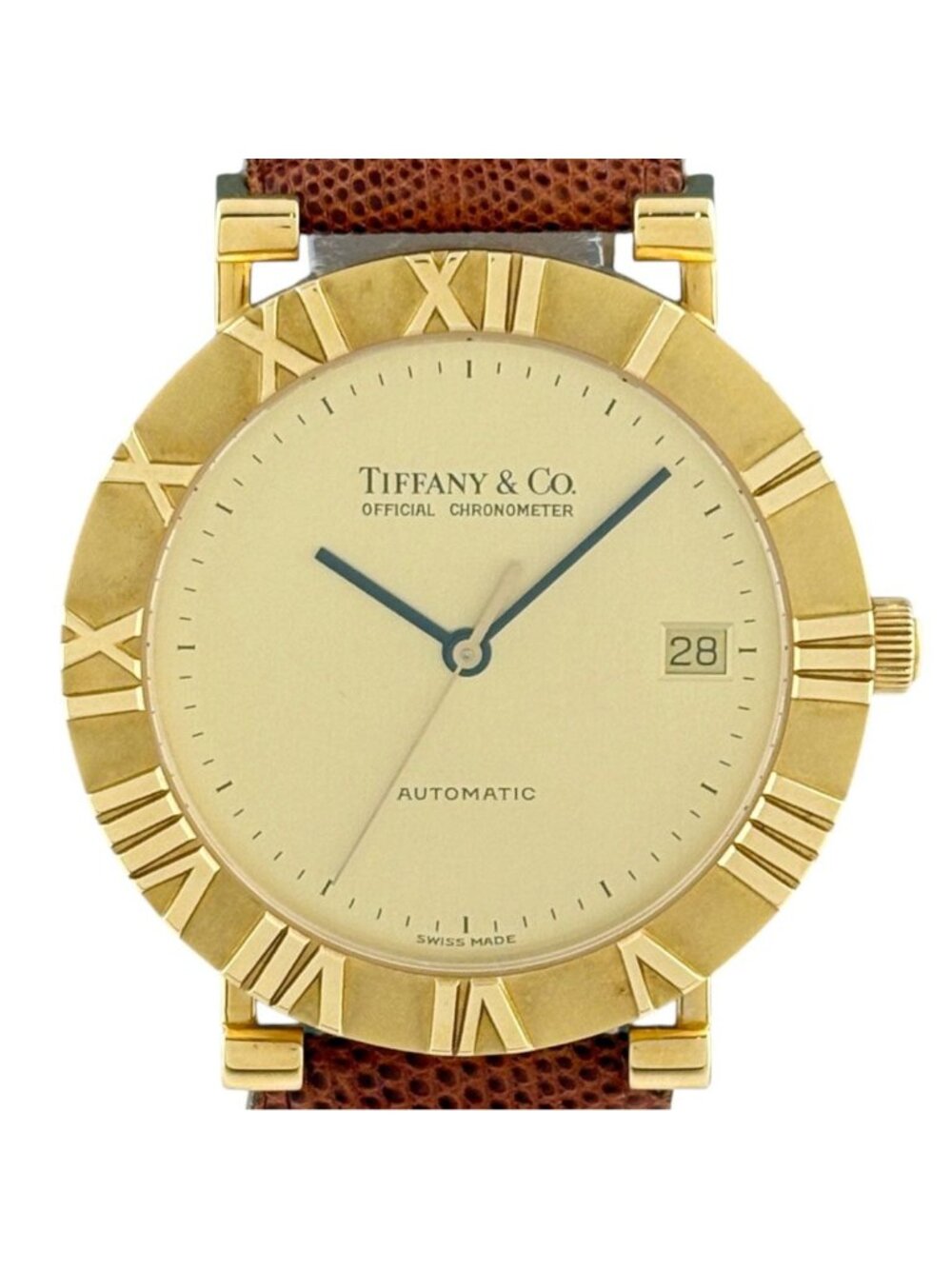 Tiffany & Co Atlas Watch YG Leather Automatic Gold